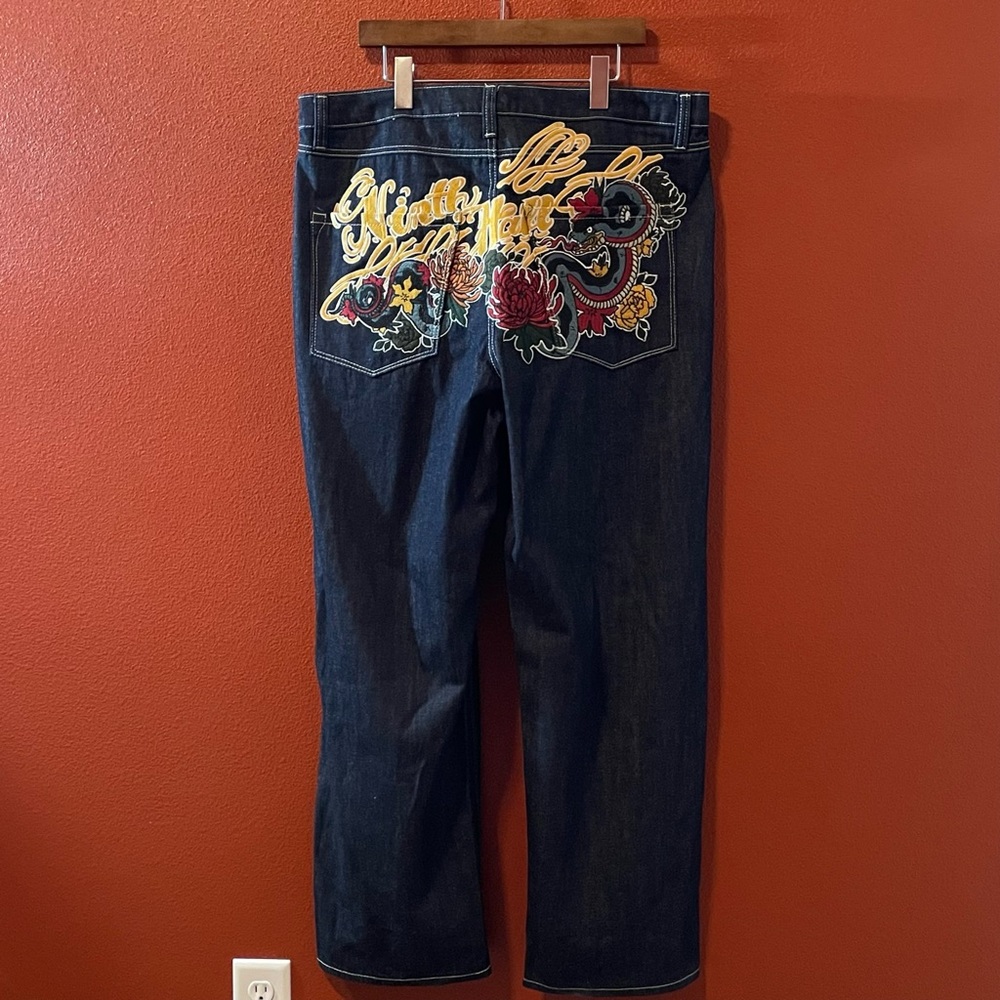 Ninth Hall Men’s The Ambush Embroidered Snake Spellout Baggy Loose Fit Y2K Jeans